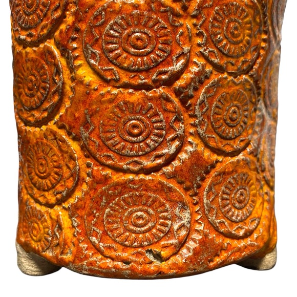 Handcrafted Pottery Vintage Planter Vase Copper Orange Abstract Mandala Pattern - Picture 13 of 13